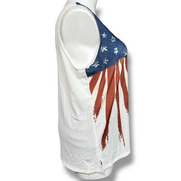 Nextmia Womens Tank Top Shirt American Flag Sleeveless Pullover Beige Red Blue - Picture 2 of 9